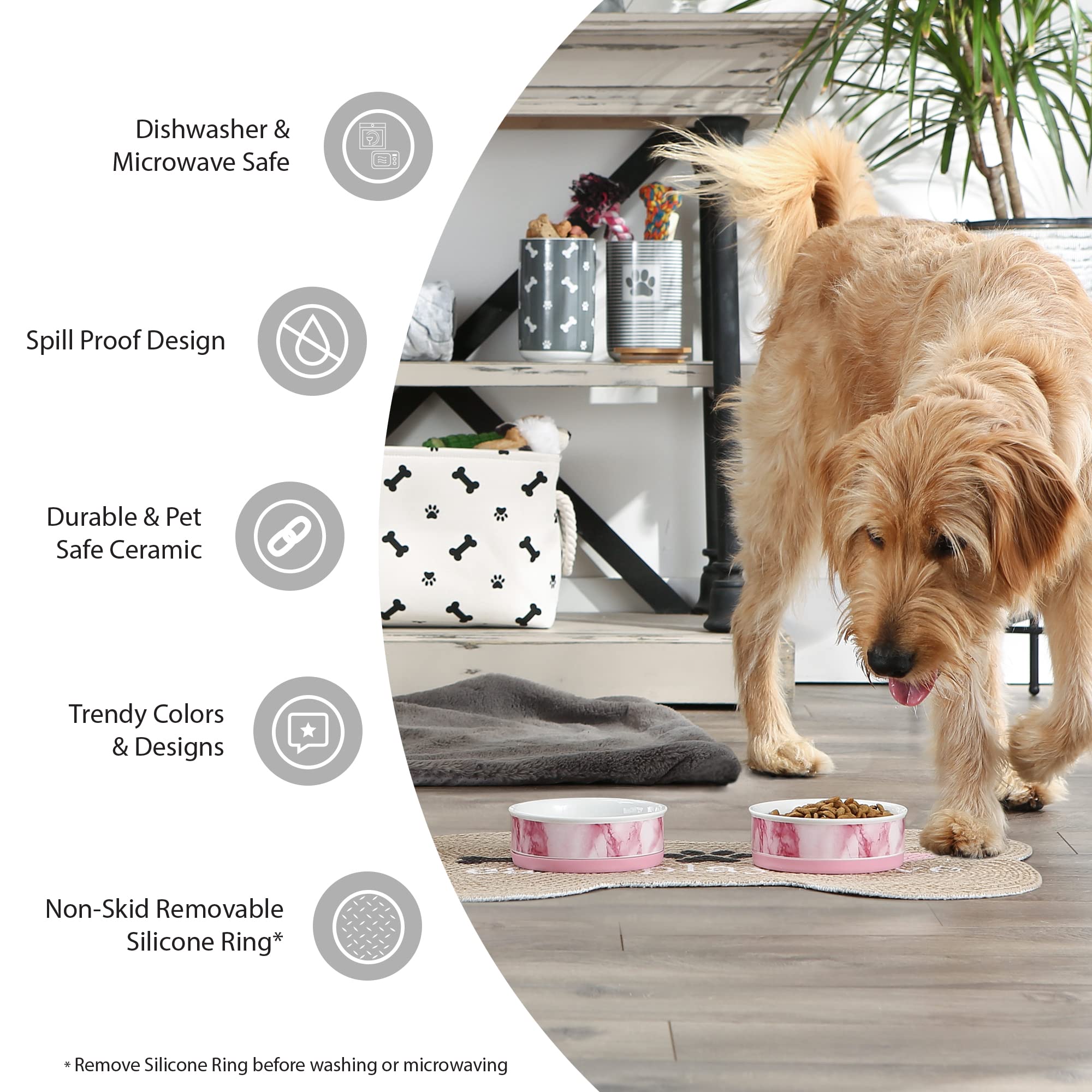 Bone Dry Pet Bowl Collection Ceramic Set, Small, Marble, 2 Count White - Image 10