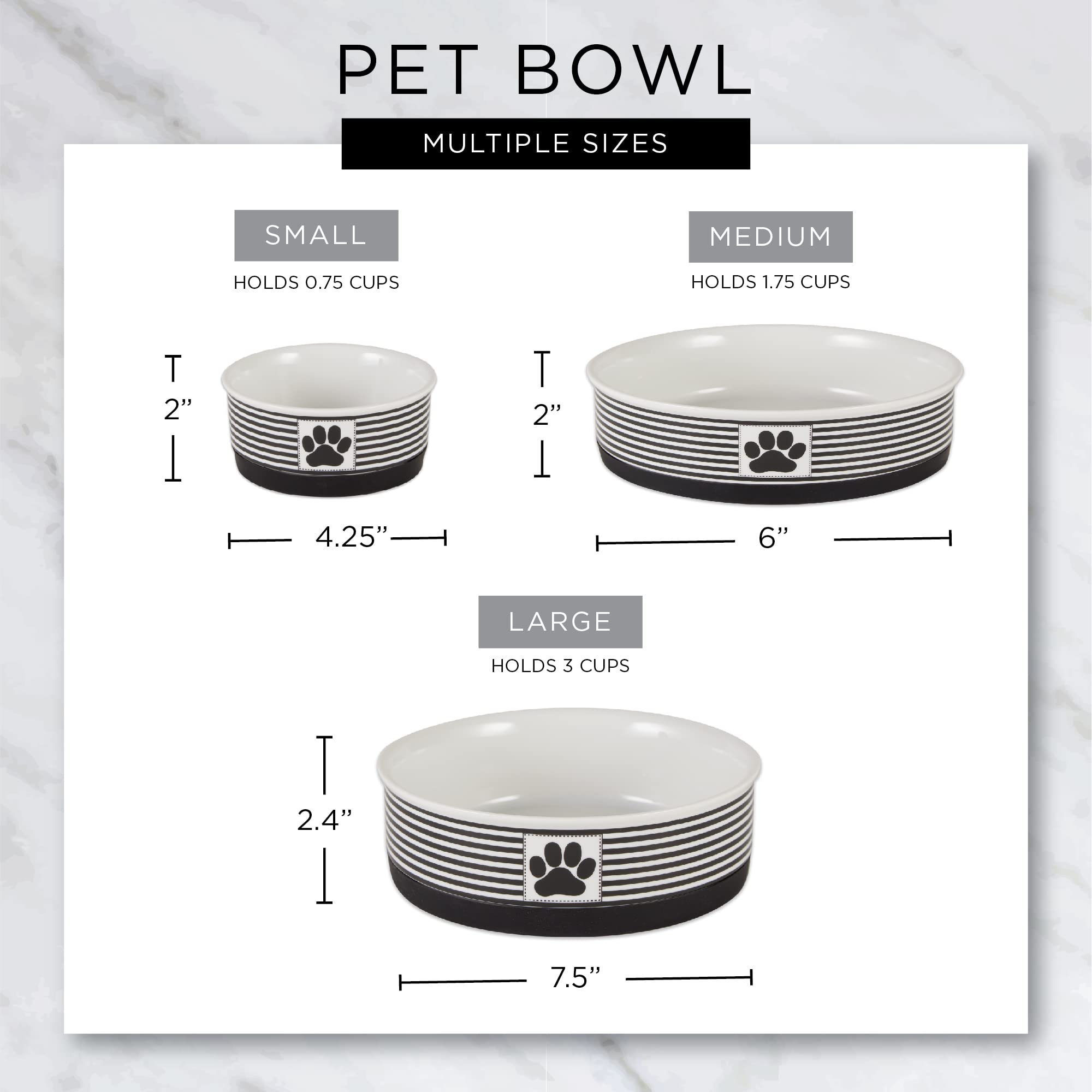 Bone Dry Paw & Patch Ceramic Pet Collection, Large Bowl, 7.5x2.4", Gray - Image 3