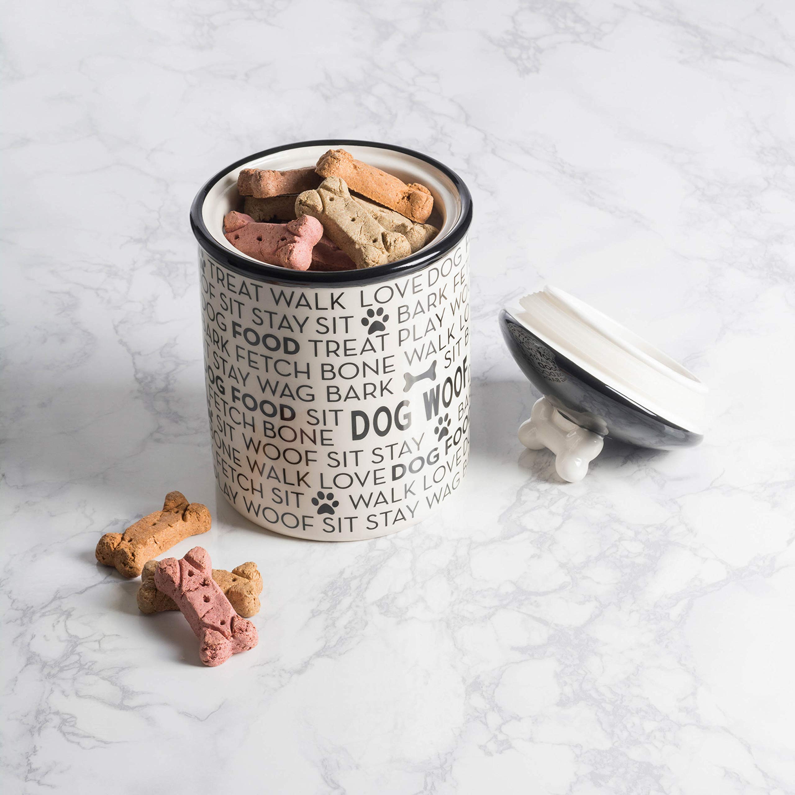 Bone Dry Dog Bone Ceramic Pet Bowl & Canister, Canister, 5.5x5.5x8.25, Black/White - Image 6