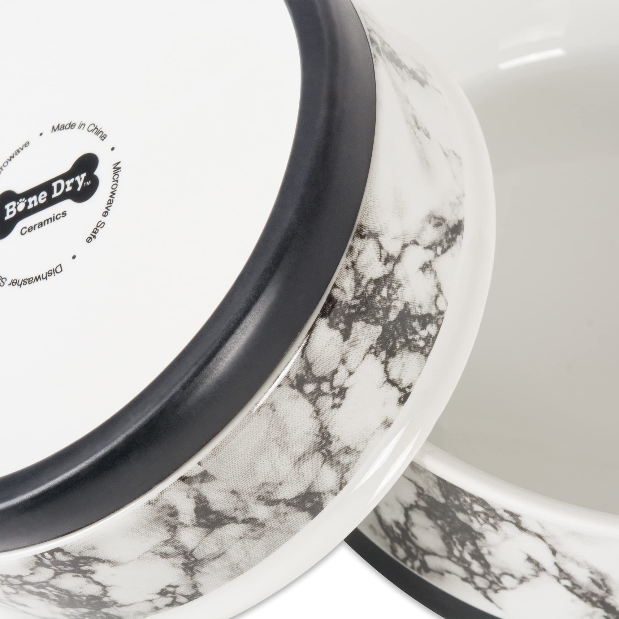 Bone Dry Pet Bowl Collection Ceramic Set, Small, Marble, 2 Count White - Image 4