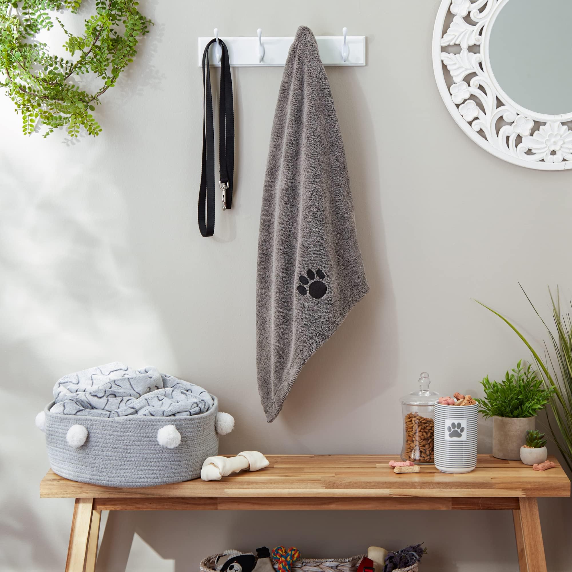 Bone Dry Pet Grooming Towel Collection Absorbent Microfiber X-Large, 41x23.5", Embroidered Gray - Image 6