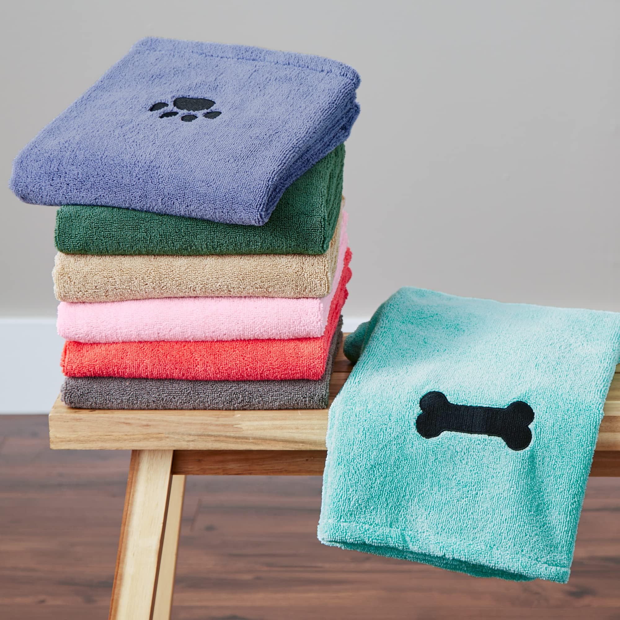 Bone Dry Pet Grooming Towel Collection Absorbent Microfiber X-Large, 41x23.5", Embroidered Gray - Image 7