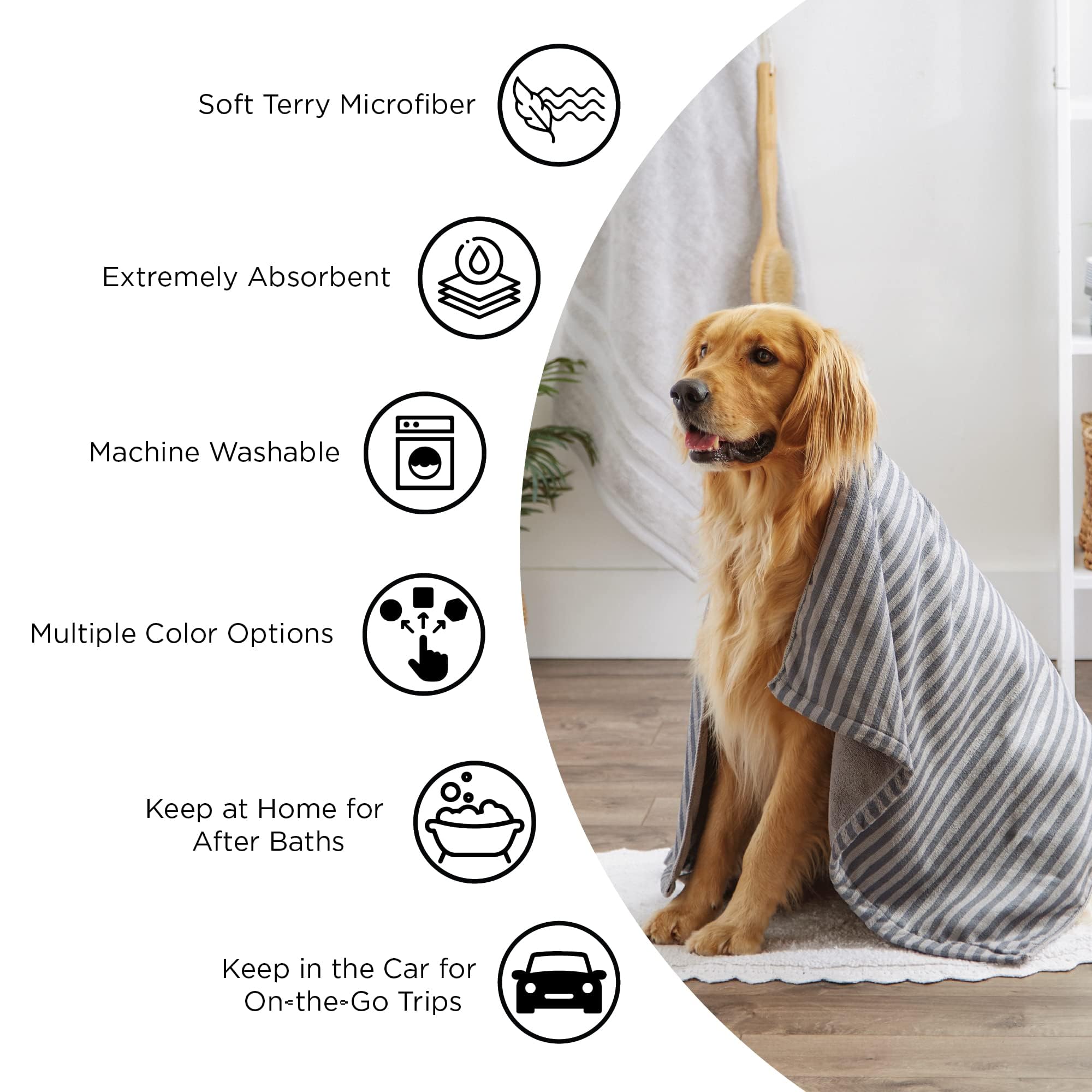 Bone Dry Pet Grooming Towel Collection Absorbent Microfiber X-Large, 41x23.5", Striped Aqua - Image 8