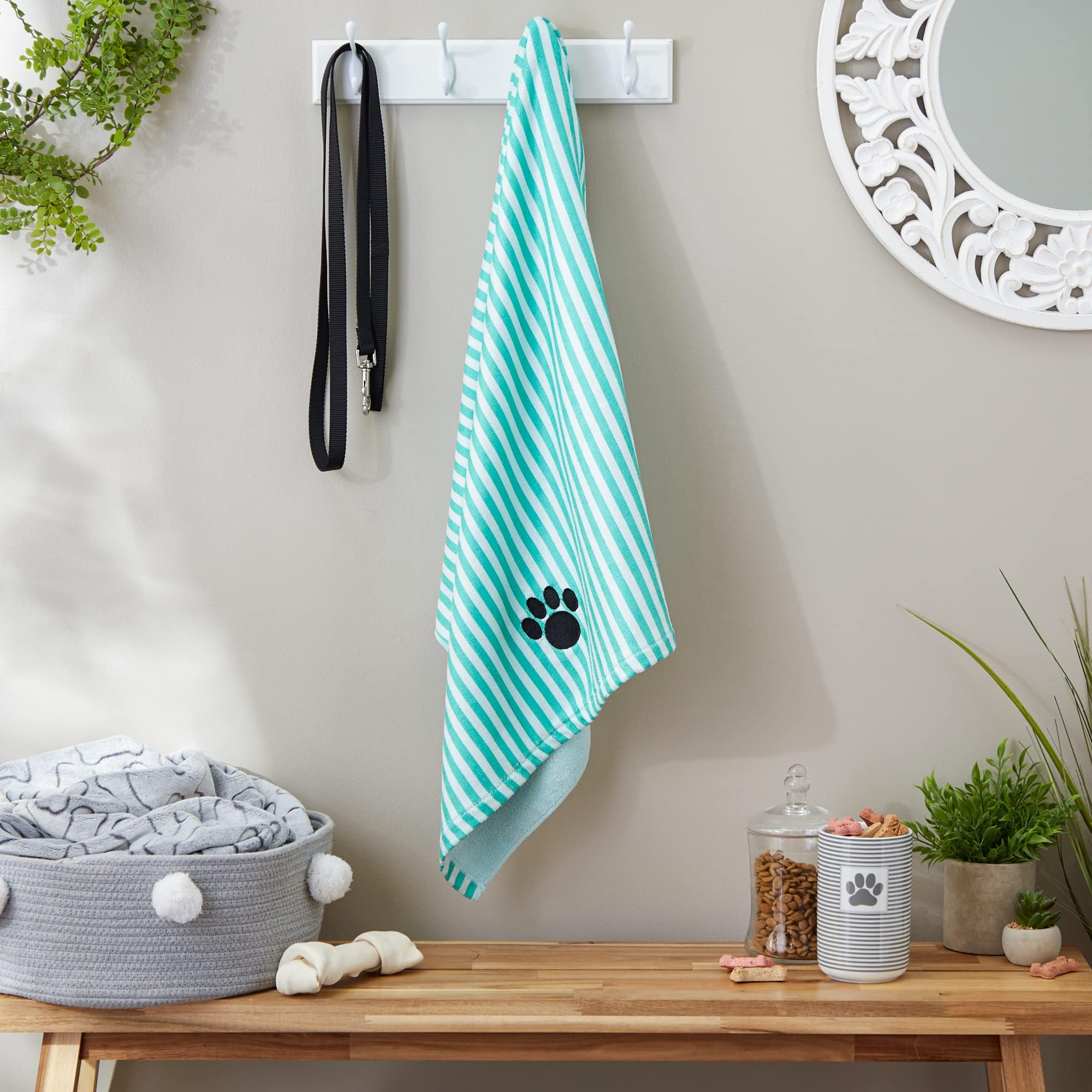 Bone Dry Pet Grooming Towel Collection Absorbent Microfiber X-Large, 41x23.5", Striped Aqua - Image 6