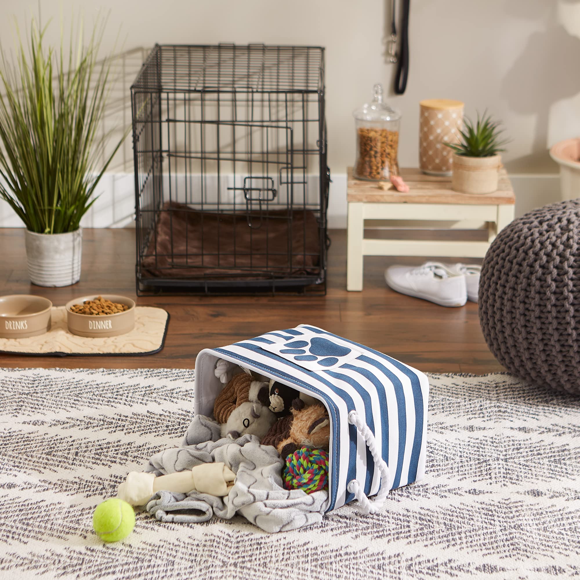 Bone Dry Pet Storage Collection Striped Paw Patch Bin, Small Rectangle, Navy - Image 6
