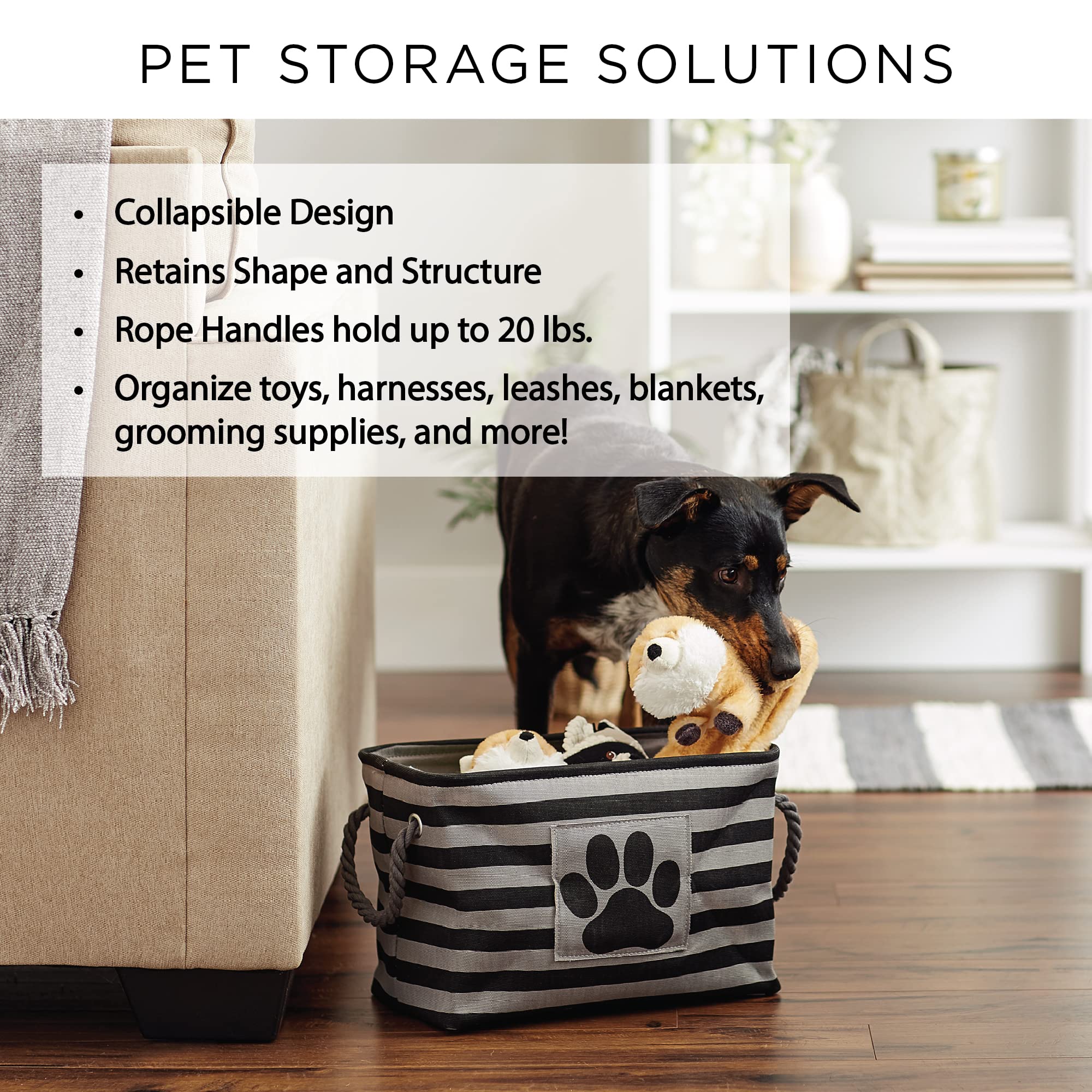 Bone Dry Pet Storage Collection Striped Paw Patch Bin, Small Rectangle, Navy - Image 8