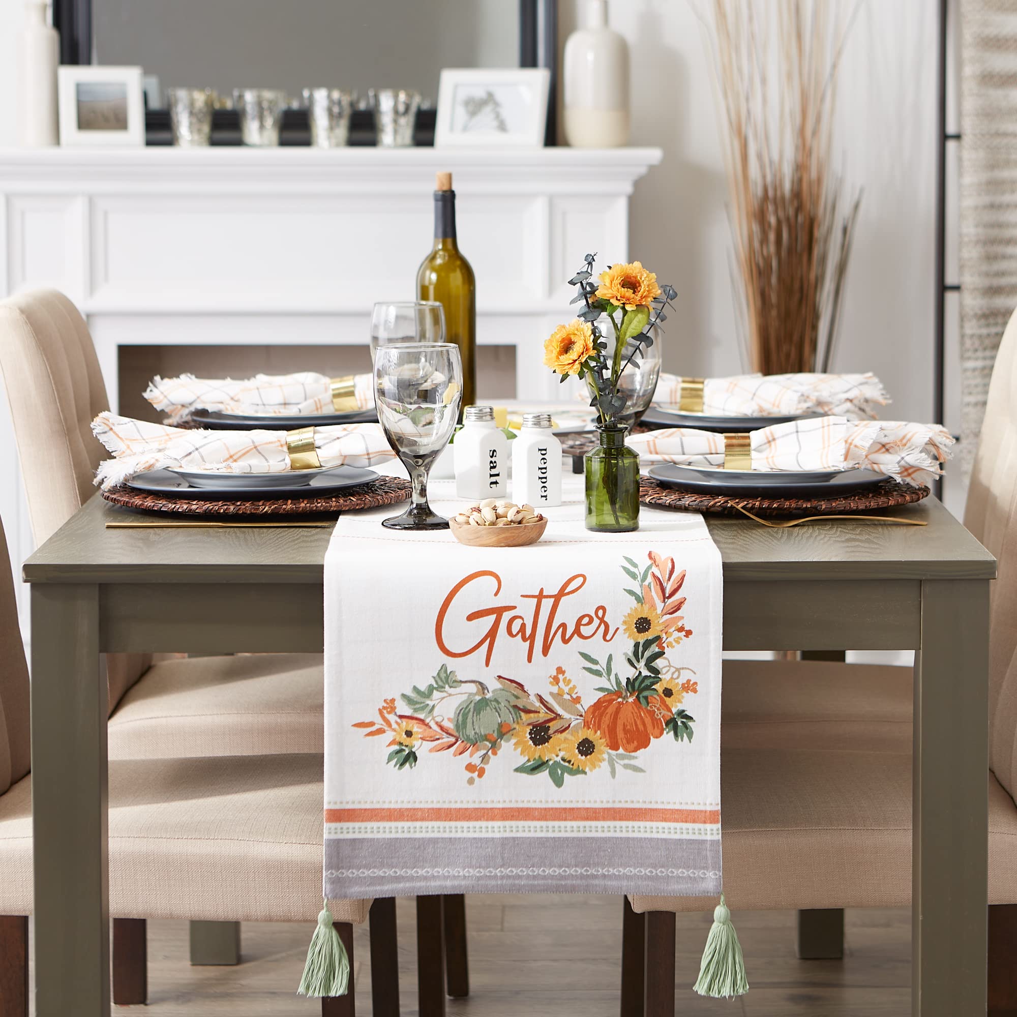 DII Autumn Afternoon Farmhouse Kitchen Thanksgiving & Fall Décor for Home, Reversible Table Runner, 14x72, Harvest Check - Image 4
