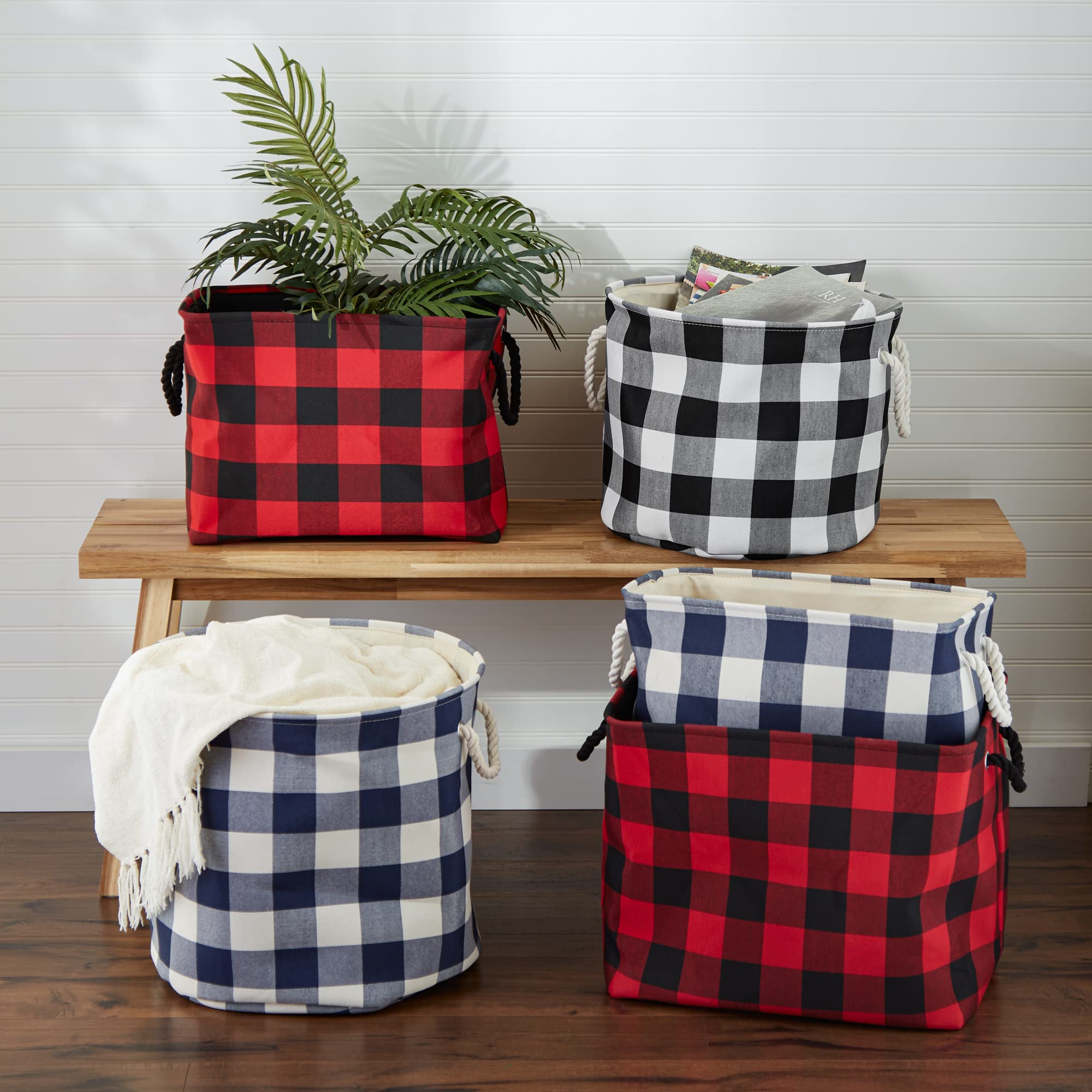 DII Buffalo Check Storage Collection Collapsible Bin with Handles, Large Rectangle, 17.5x12x15, Black & White - Image 7