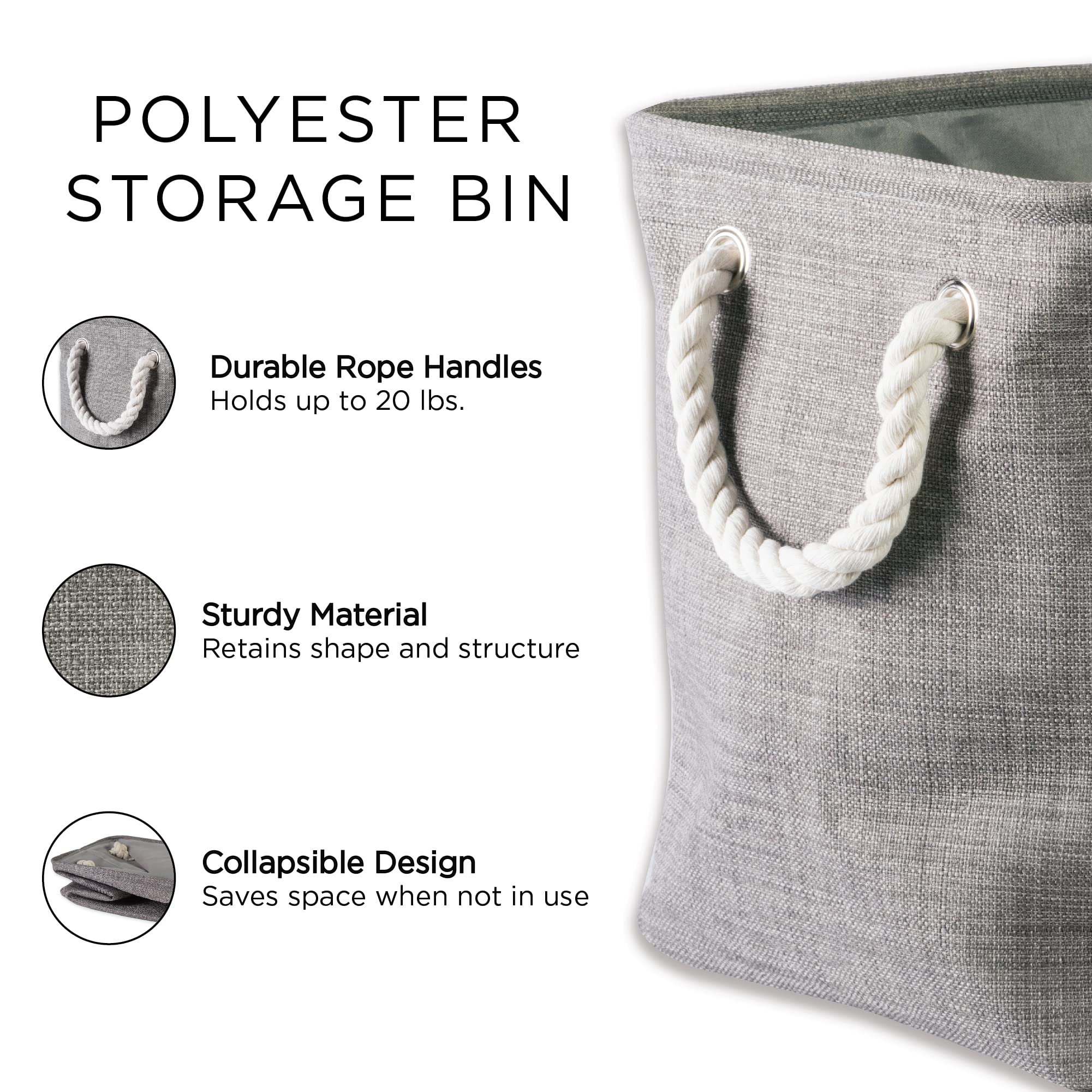 DII Buffalo Check Storage Collection Collapsible Bin with Handles, Large Rectangle, 17.5x12x15, Black & White - Image 8