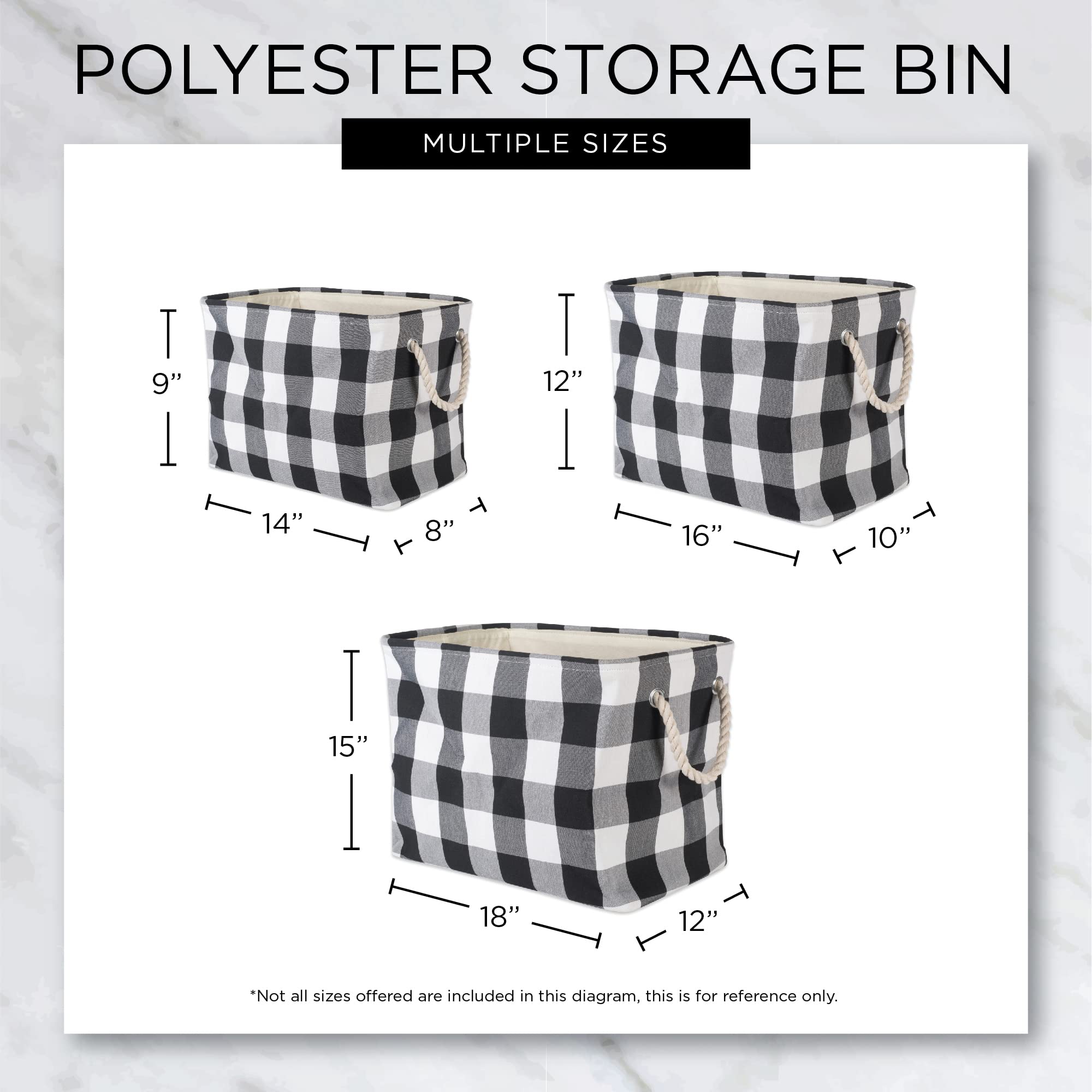 DII Buffalo Check Storage Collection Collapsible Bin with Handles, Large Rectangle, 17.5x12x15, Black & White - Image 9