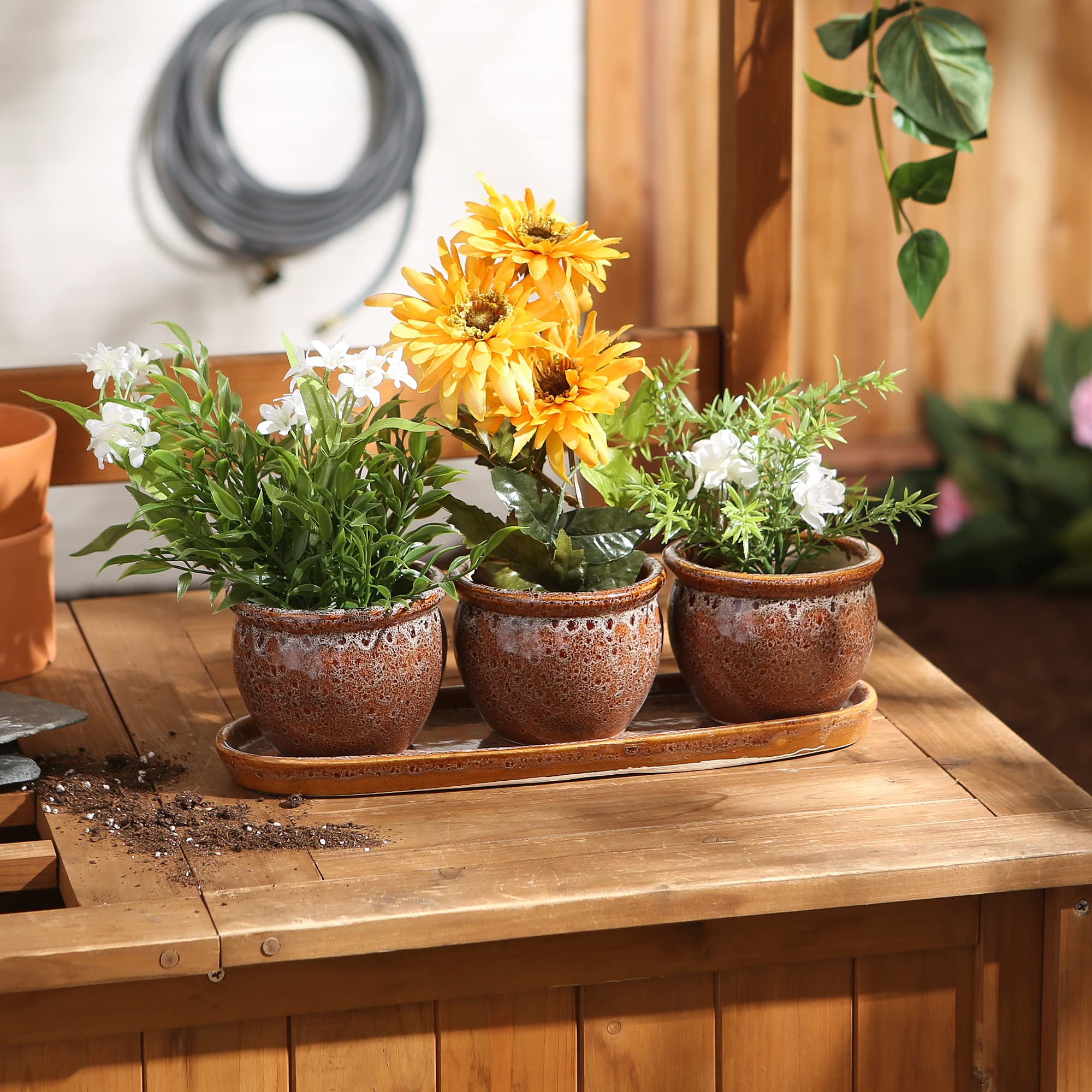DII Ceramic Planter Collection Herb Pot Set, Brown Round, 13x75x4.5x4 - Image 4