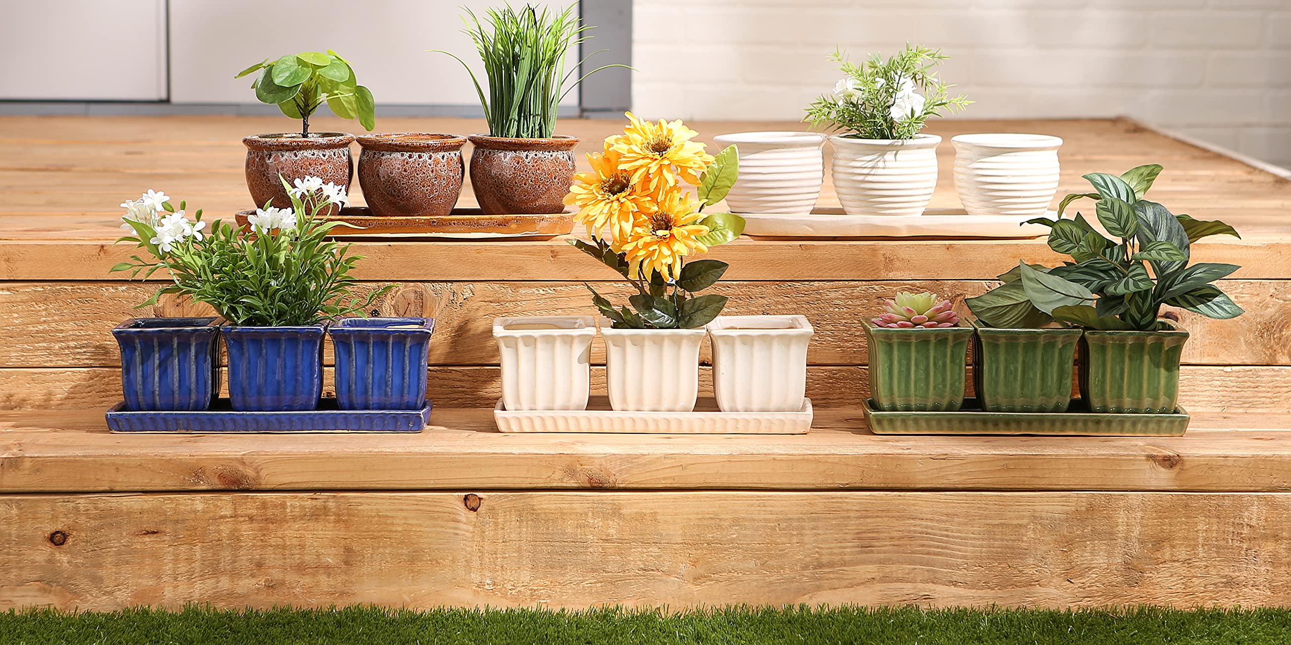 DII Ceramic Planter Collection Herb Pot Set, Brown Round, 13x75x4.5x4 - Image 6