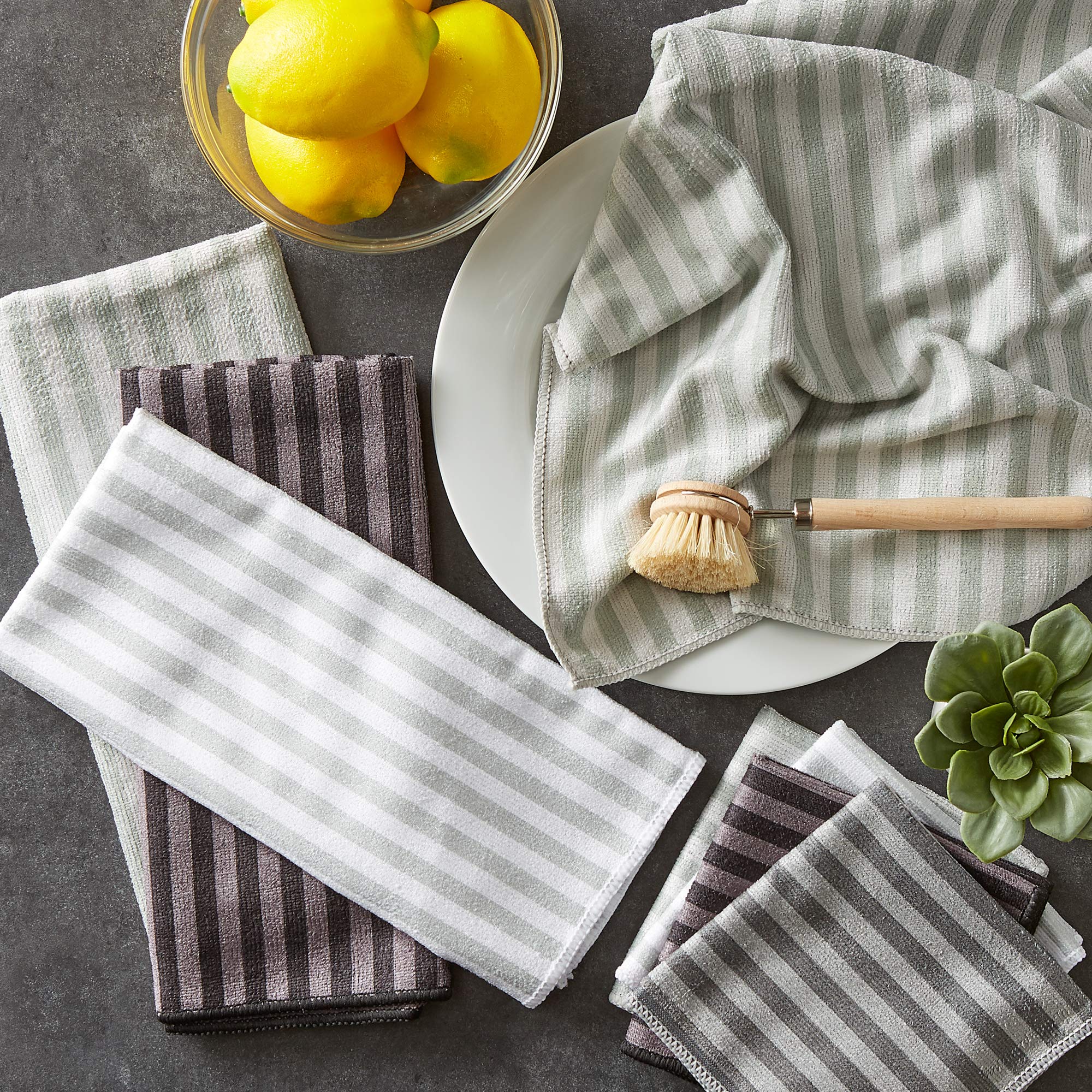 DII Cleaning Collection Microfiber Set, Dishcloth and Dishtowel Set, Gray Stripe, 8 Piece - Image 4