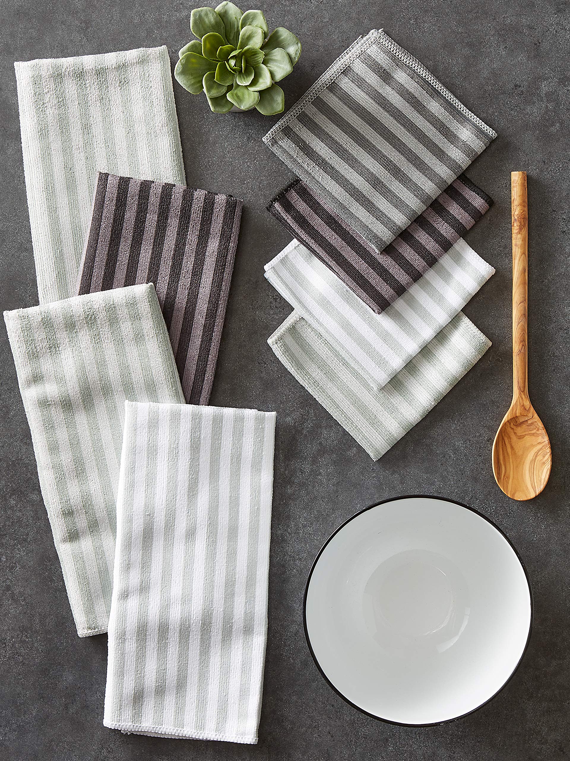 DII Cleaning Collection Microfiber Set, Dishcloth and Dishtowel Set, Gray Stripe, 8 Piece - Image 5