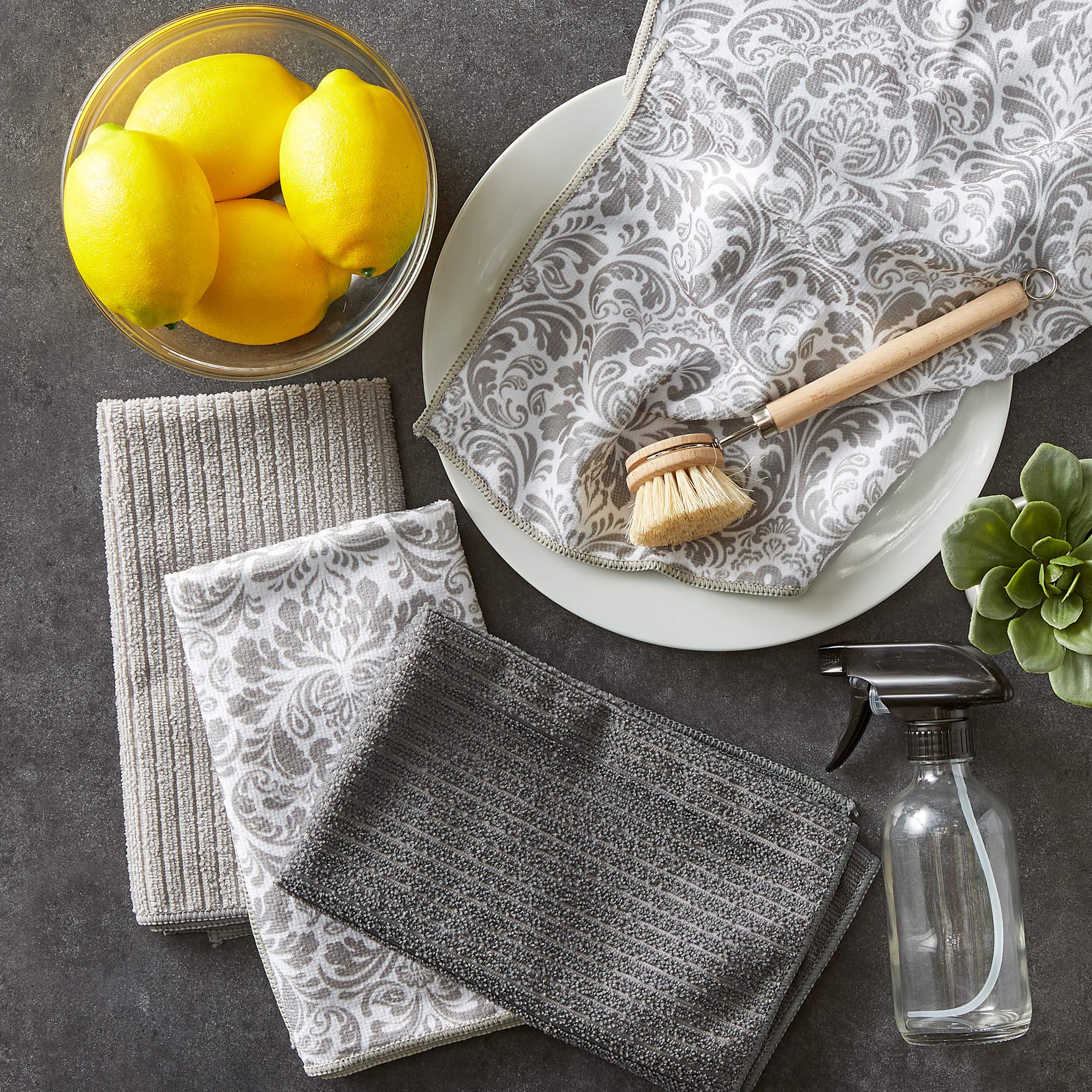DII Cleaning Collection Multi-Purpose Microfiber, Gray Damask, Dishtowel Set - Image 7