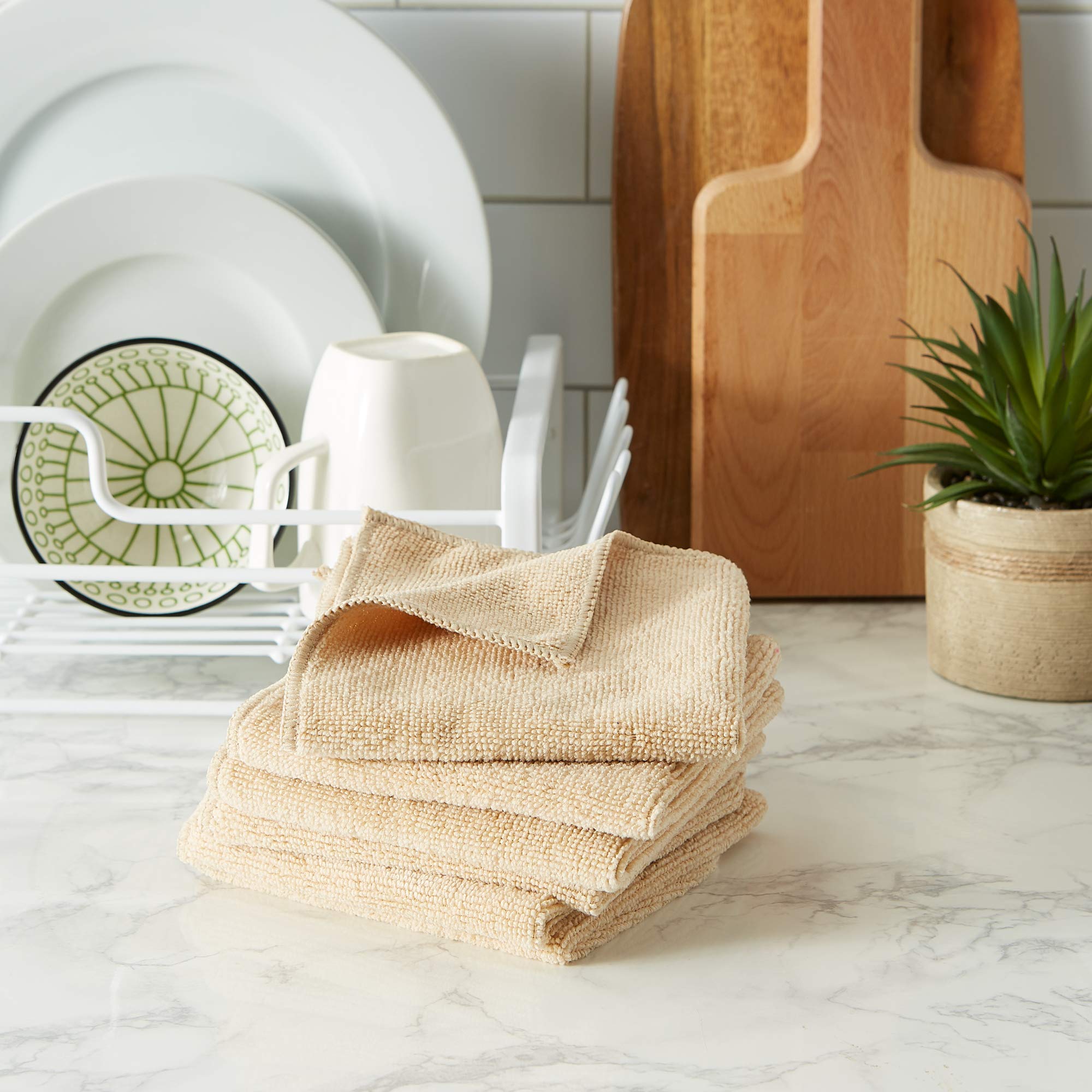 DII Cleaning Collection Soft Highly Absorbent Microfiber, Dishcloth Set, 12x12, Taupe, 6 Piece - Image 5