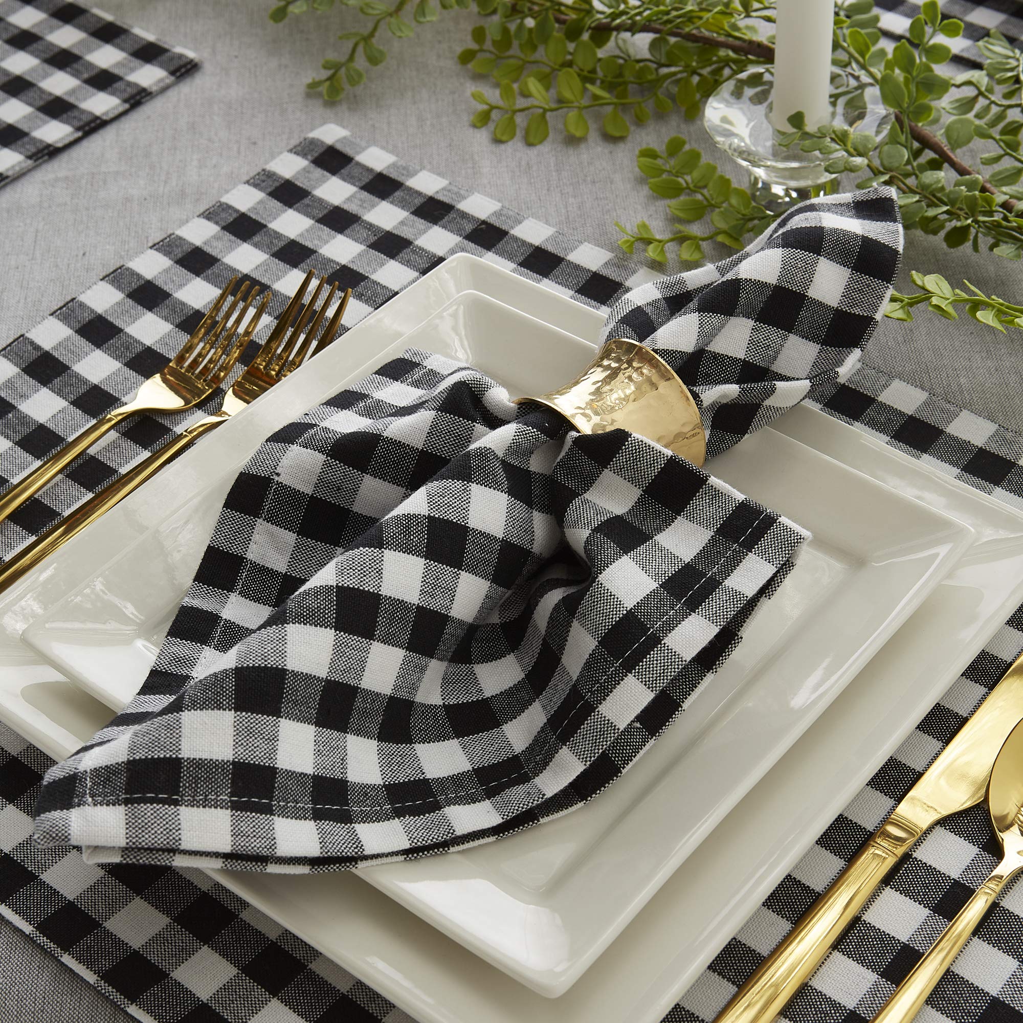 DII Cotton Napkin Set Machine Washable Everyday Basic, 20x20, Black & White Gingham, 4 Count - Image 6