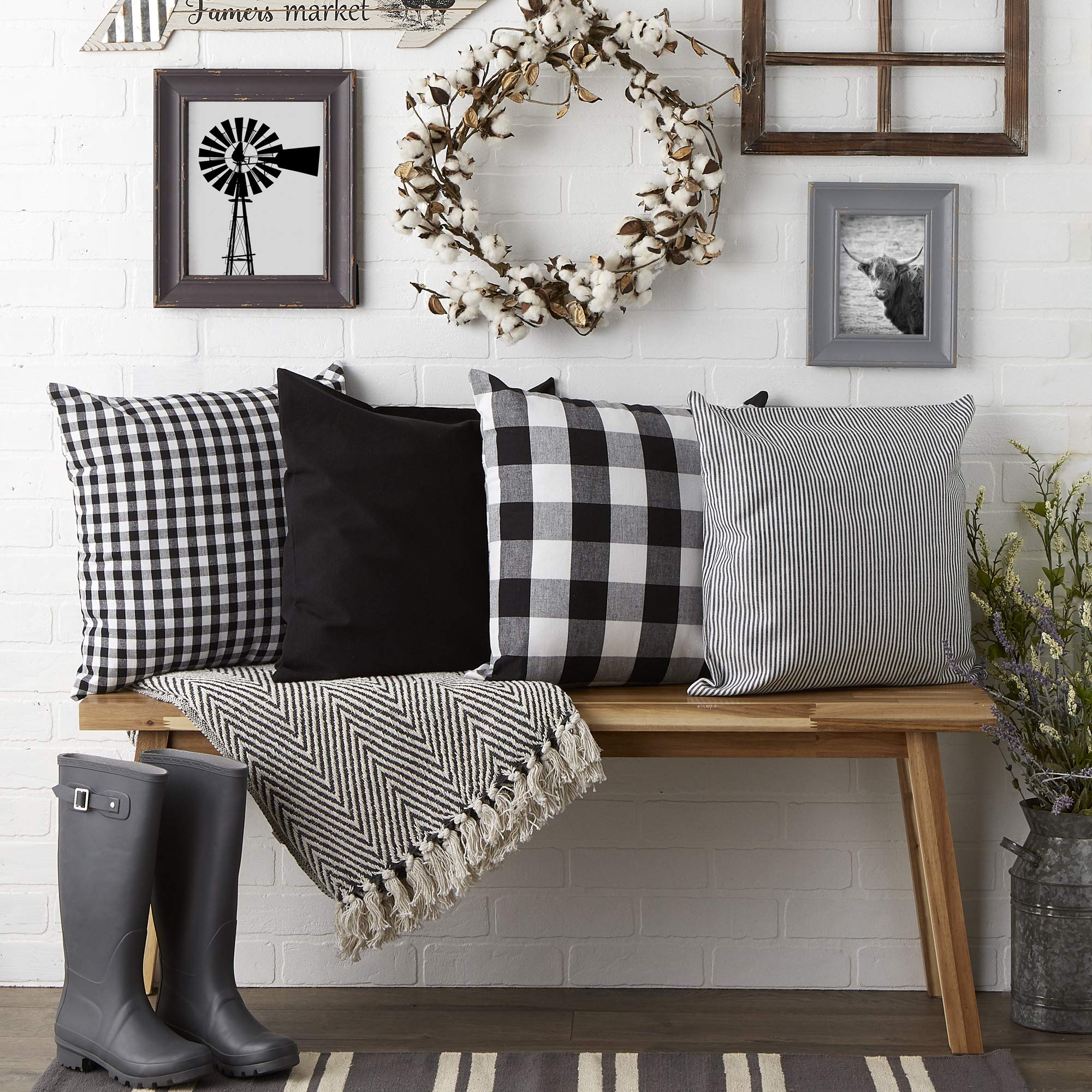 DII Decorative Square Throw Pillow Cover Collection Cotton, Machine Washable, Hidden Zipper, 18x18, Black Assorted, 4 Piece - Image 4