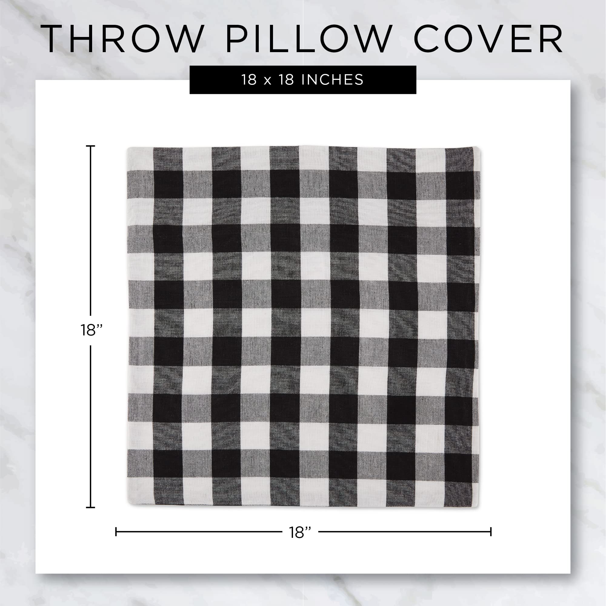 DII Decorative Square Throw Pillow Cover Collection Cotton, Machine Washable, Hidden Zipper, 18x18, Black Assorted, 4 Piece - Image 7