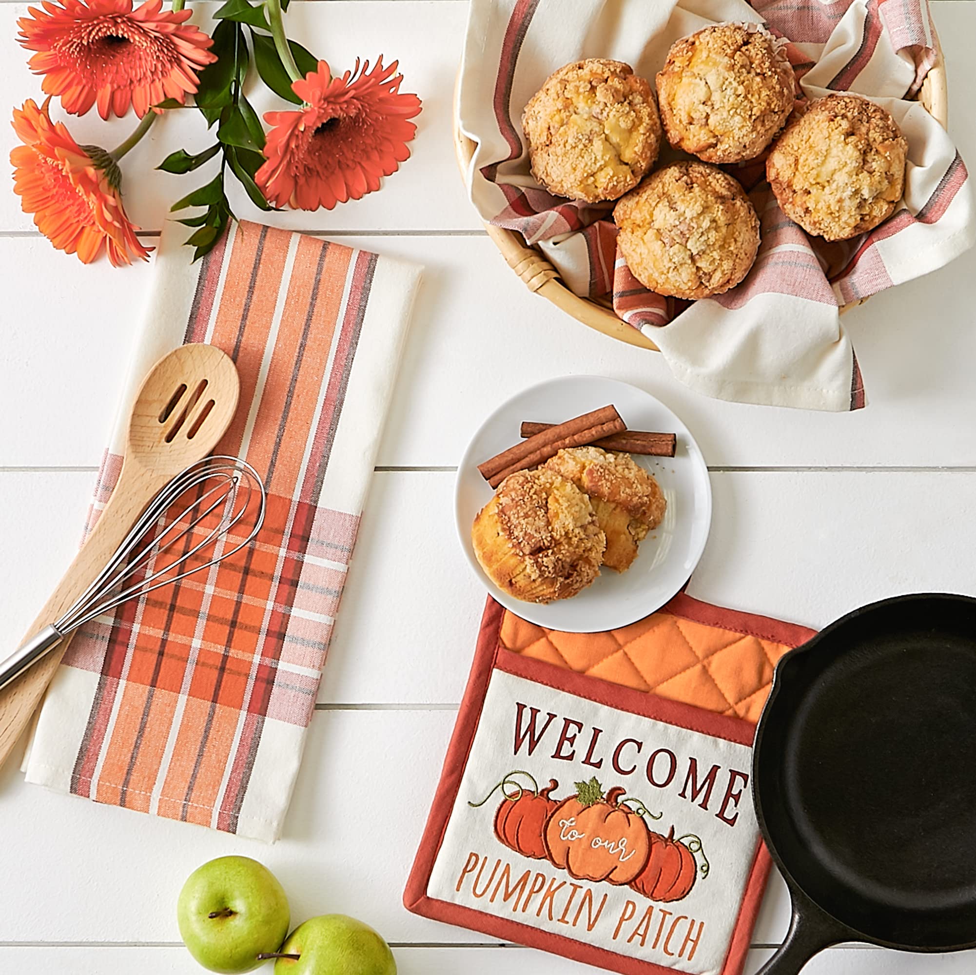 DII Fall Kitchen Décor Collection Dish Towel & Potholder Hostess Gift Set, Pumpkin Patch, 3 Piece - Image 5