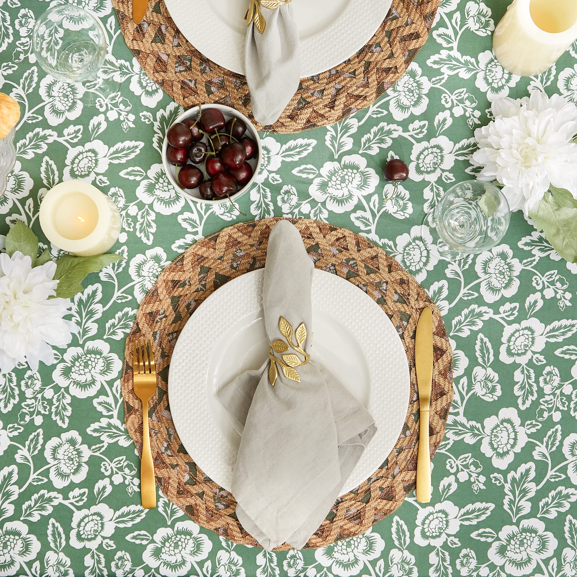 DII Floral Outdoor Zippered Tabletop Collection, Water Resistant, Tablecloth, 60 x 120, Artichoke Green - Image 6