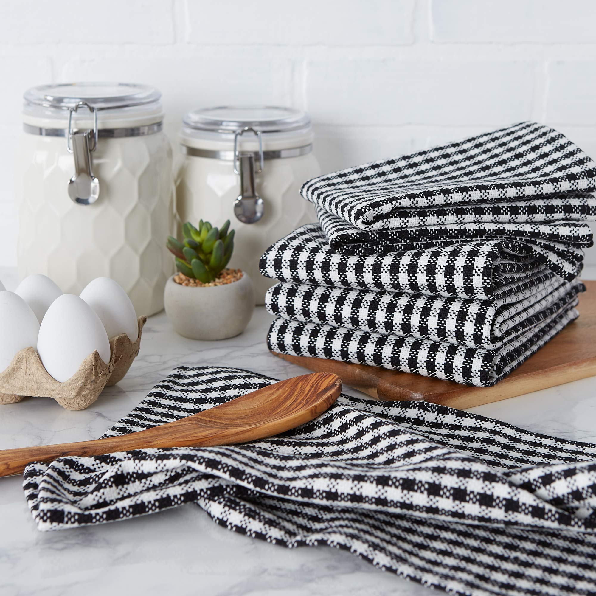DII French Check Kitchen Collection Decorative Oversized Cotton Dishtowels, Assorted Set, Black, 6 Piece - Image 5
