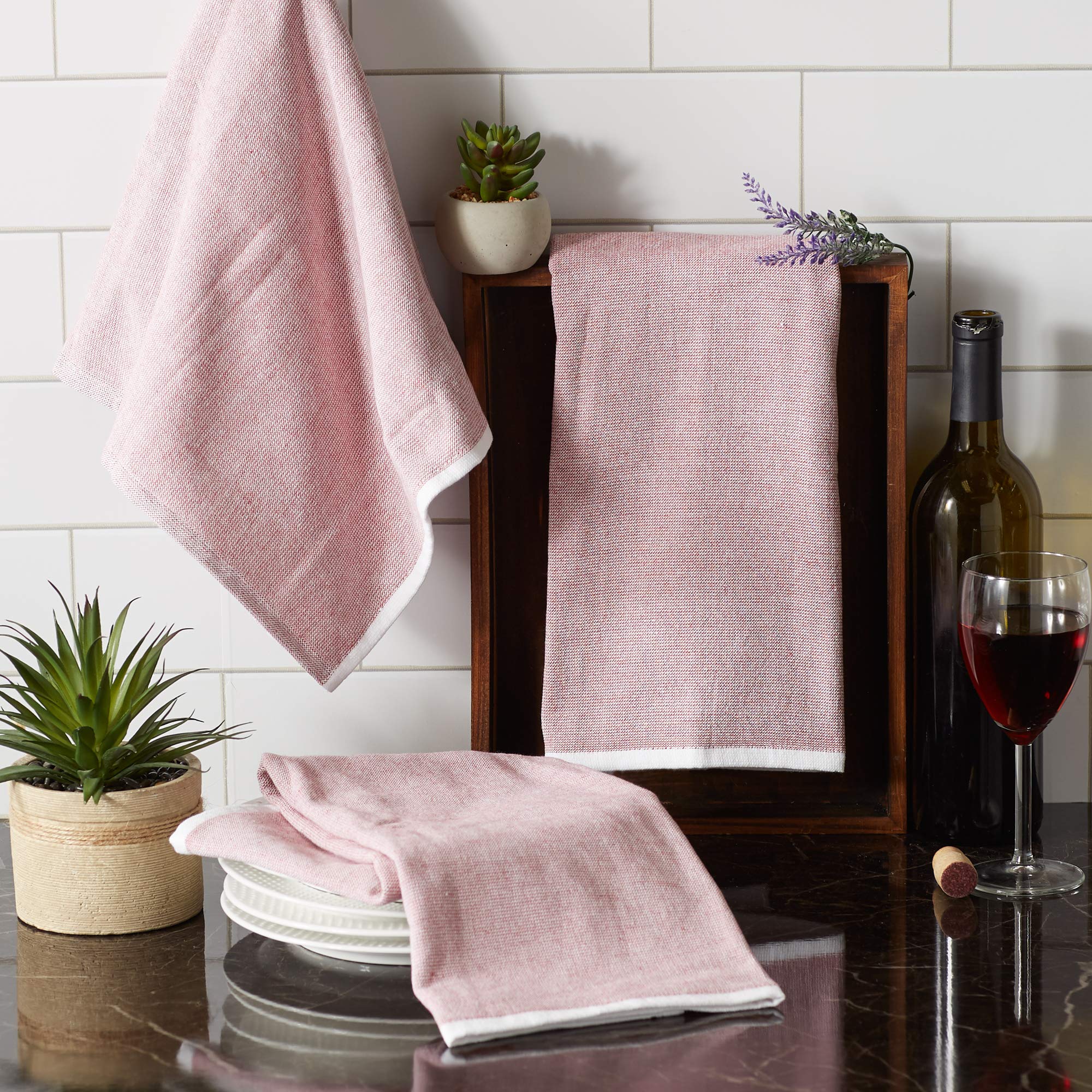 DII French Terry Collection Kitchen Dishtowel Set, 18x28, Barn Red Chambray Solid, 3 Piece - Image 4