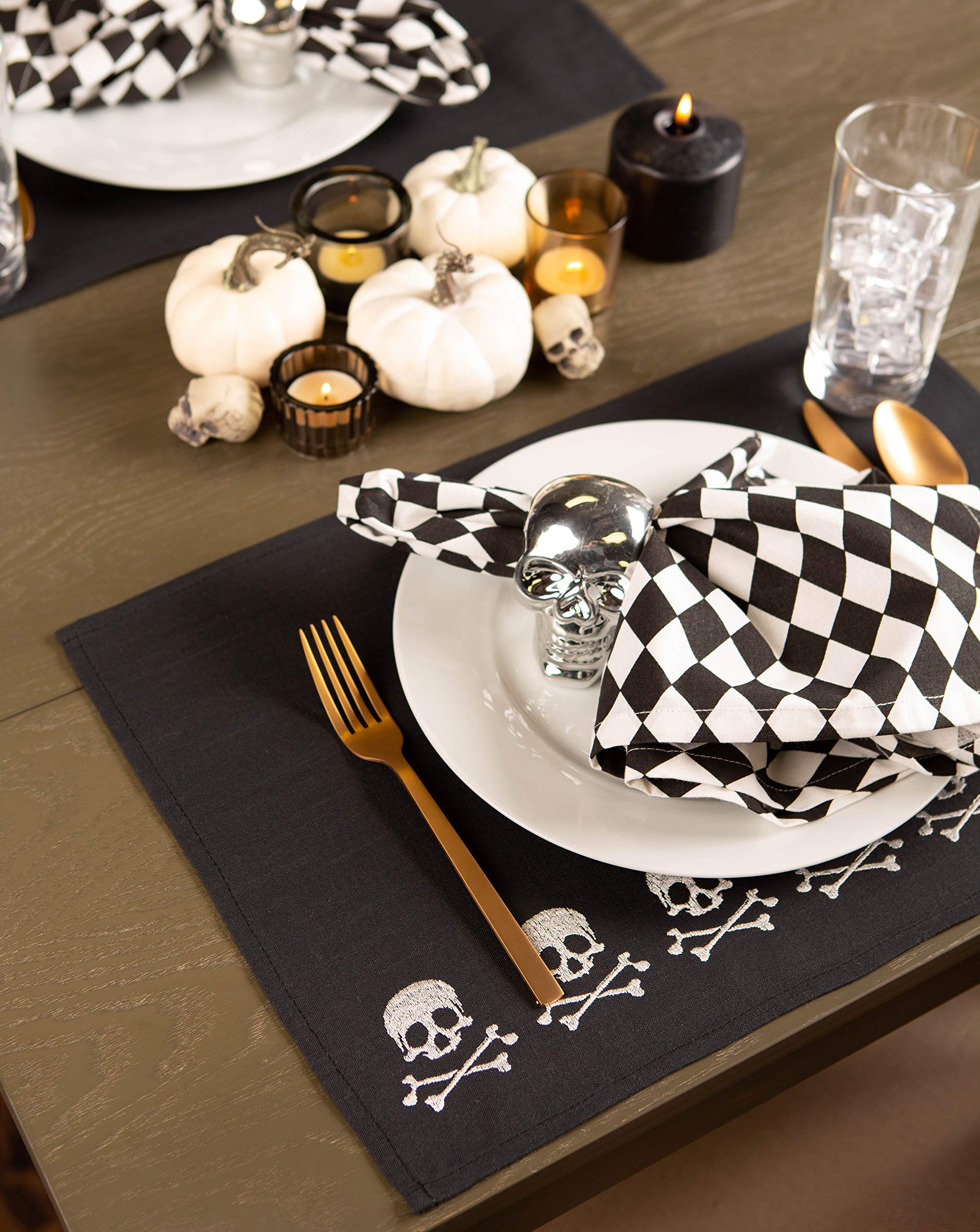 DII Halloween Party Tabletop Decor, Reusable & Machine Washable Cotton Fabric, Placemat Set, 13x19, Skull & Bones, 4 Piece - Image 4