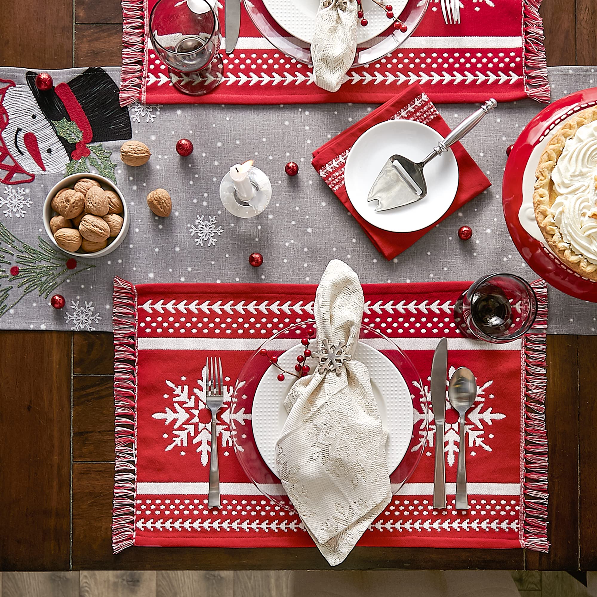 DII Holiday Nordic Dining Kitchen & Table Décor Collection, Christmas Placemat Set, 13x19, Jacquard Stripe Snowflake, 4 Piece - Image 3