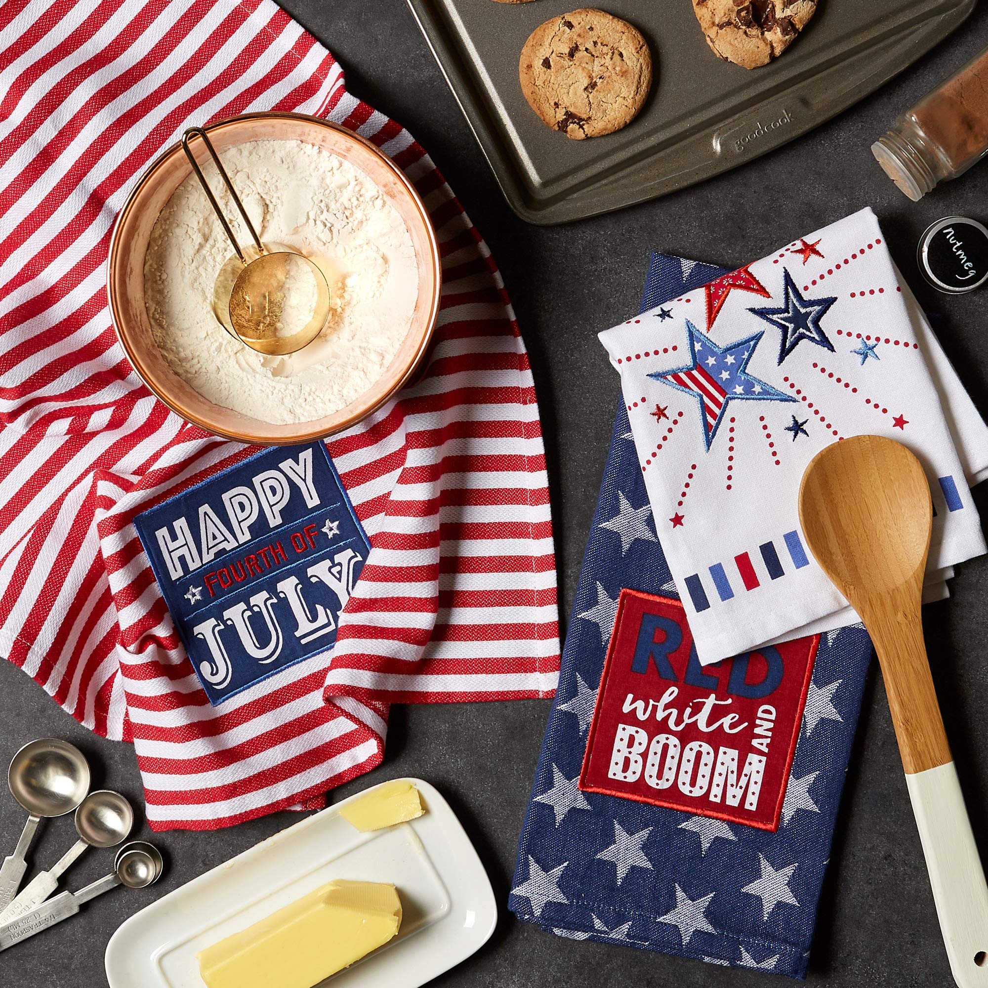 DII Patriotic Dish Towel Set 18x28, Decorative Kitchen Towels, Red White & Boom, 3 Count - Image 3