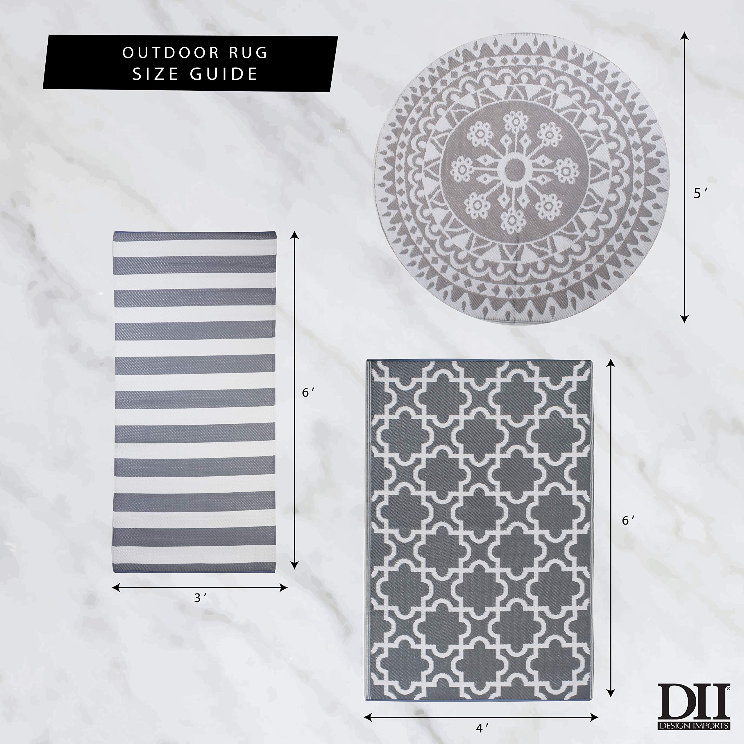 DII Outdoor Rugs Collection Reversible Woven, 5' Round, Taupe Floral - Image 3