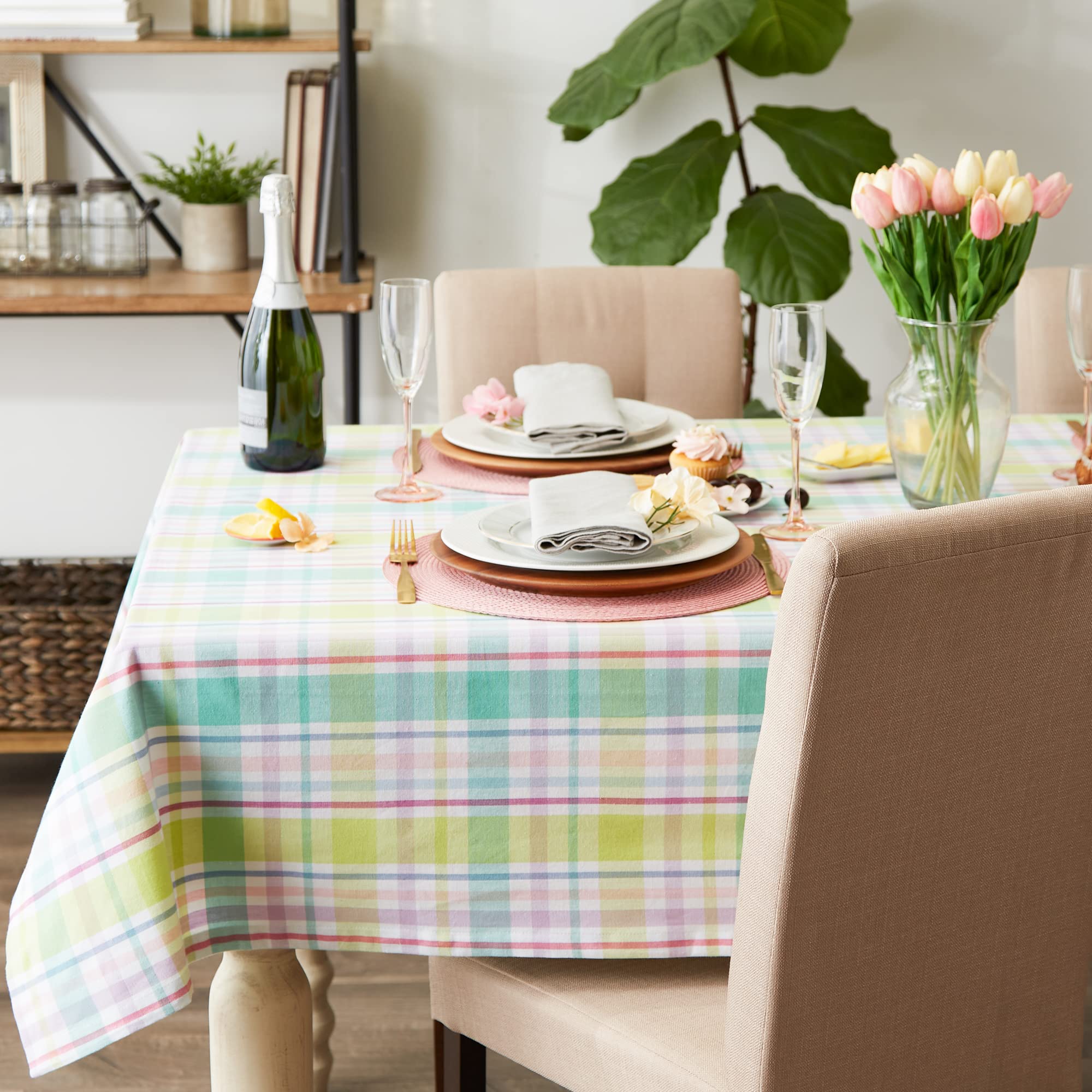 DII Spring Plaid Table Top Collection 100% Machine Washable Dress Up Your Table for Spring, Easter, Family Dinners, Picnics and Everyday, 60x84 - Image 4