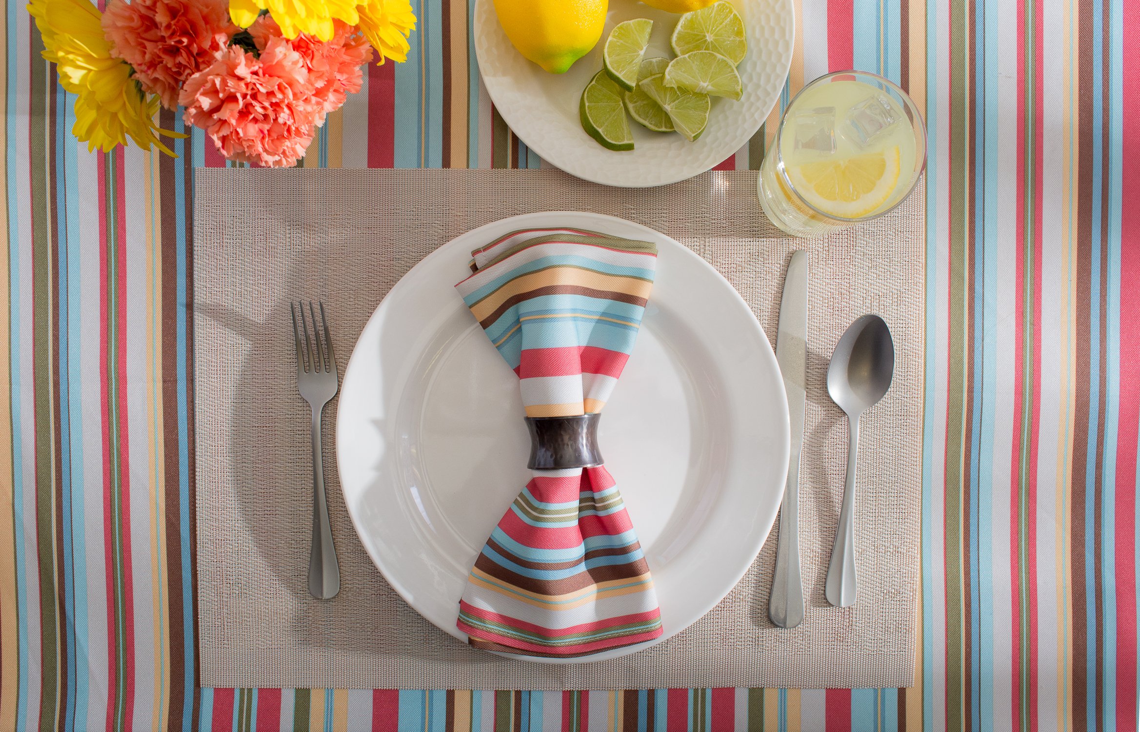 DII Summer Stripe Outdoor Zippered Tabletop Collection, Multi-use, Machine Washable, Tablecloth, 60" Round, Sunset - Image 10