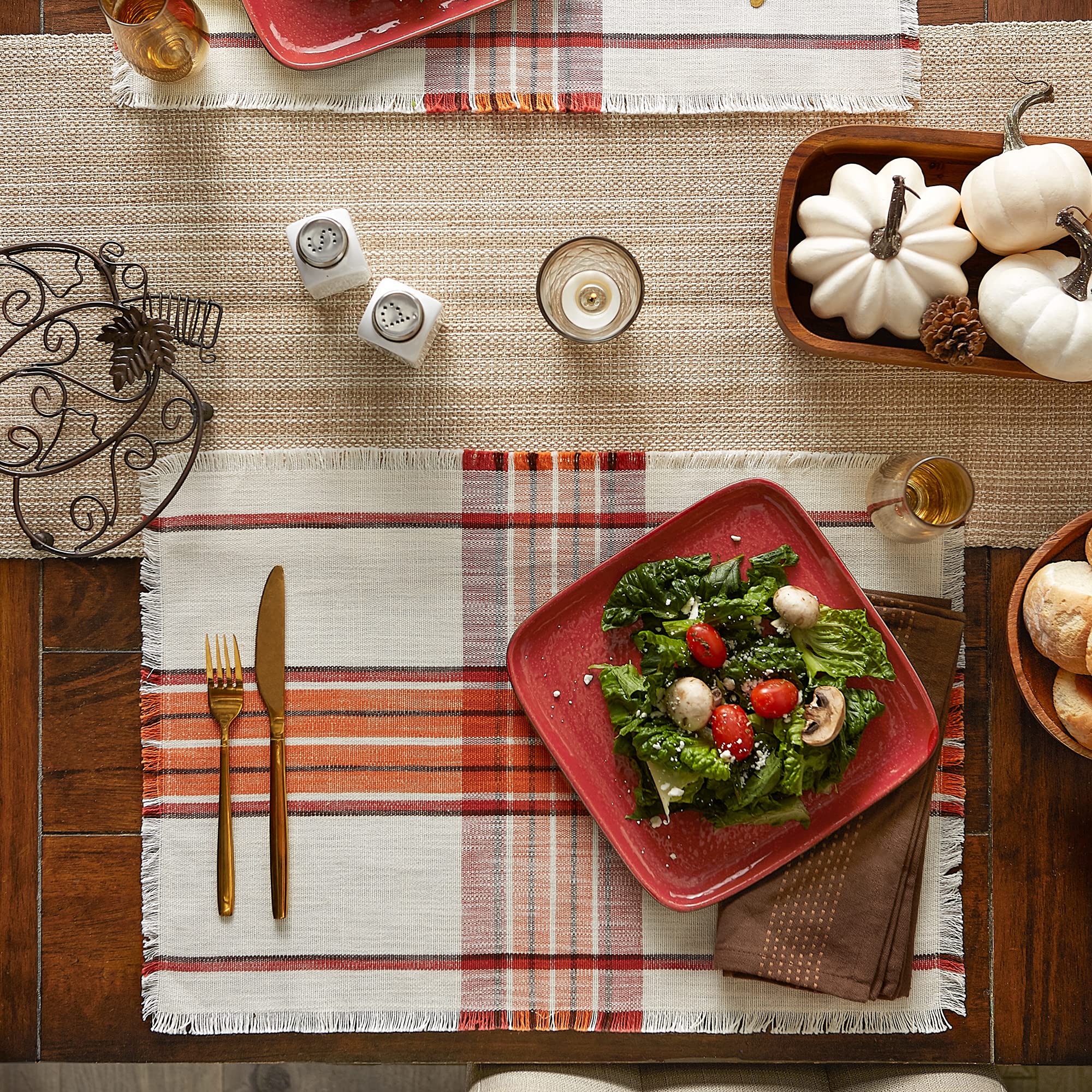 DII Thanksgiving & Fall Table Decoration Autumn Farmhouse Plaid, Placemat Set, 13x19, Pumpkin Spice Orange, 6 Count - Image 3