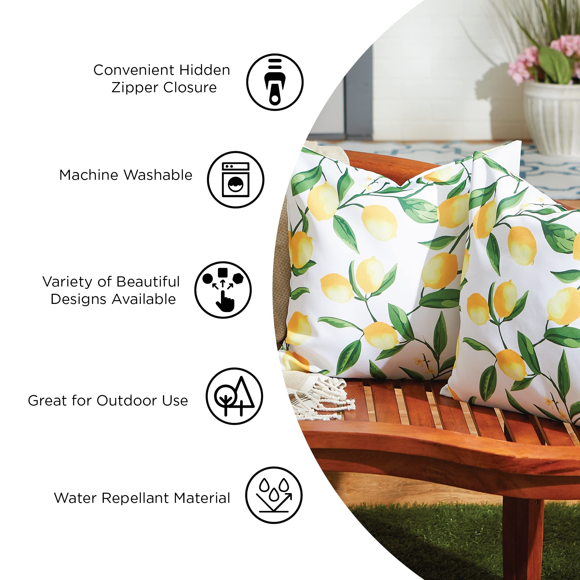 DII Throw Pillow Cover Collection Outdoor Water Repellent Polyester, Reversible, 18x18, Blue Ikat, 2 Piece - Image 5