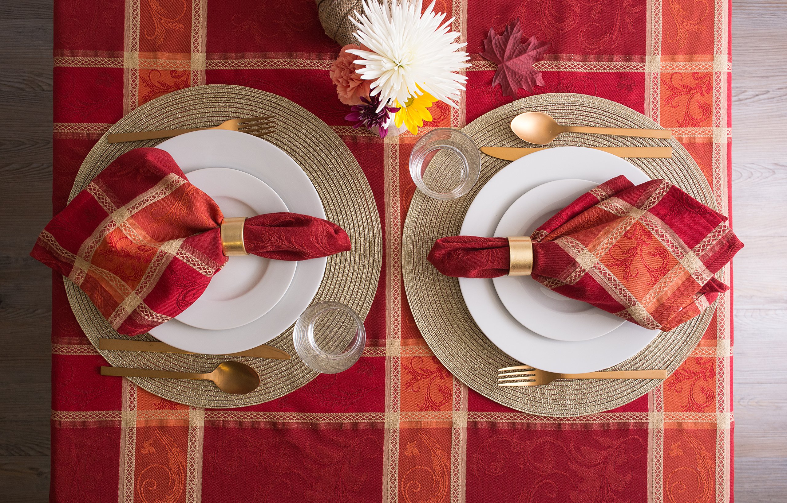 DII Traditional Harvest Wheat Jacquard Collection Thanksgiving Fall Table Décor Damask Cotton, 70" Round Tablecloth, Burnt Orange Pumpkin Vine - Image 4