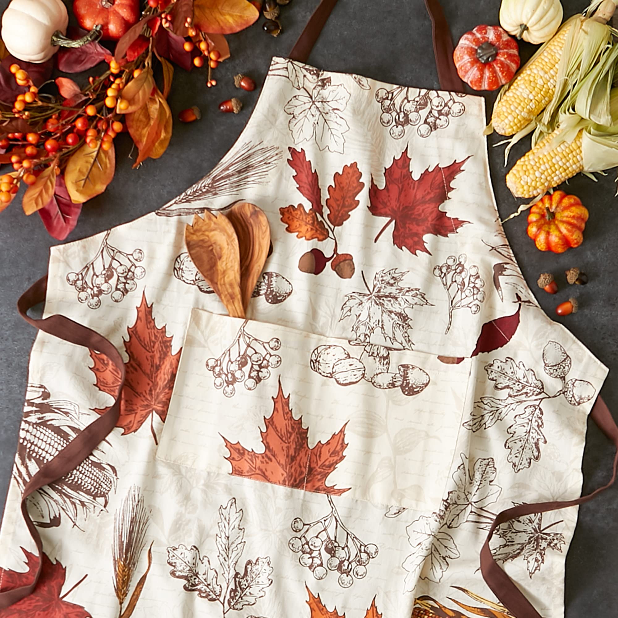 DII Unisex Fall & Thanksgiving Kitchen Apron, Adjustable Long Waist Ties with Large Pockets - Image 5
