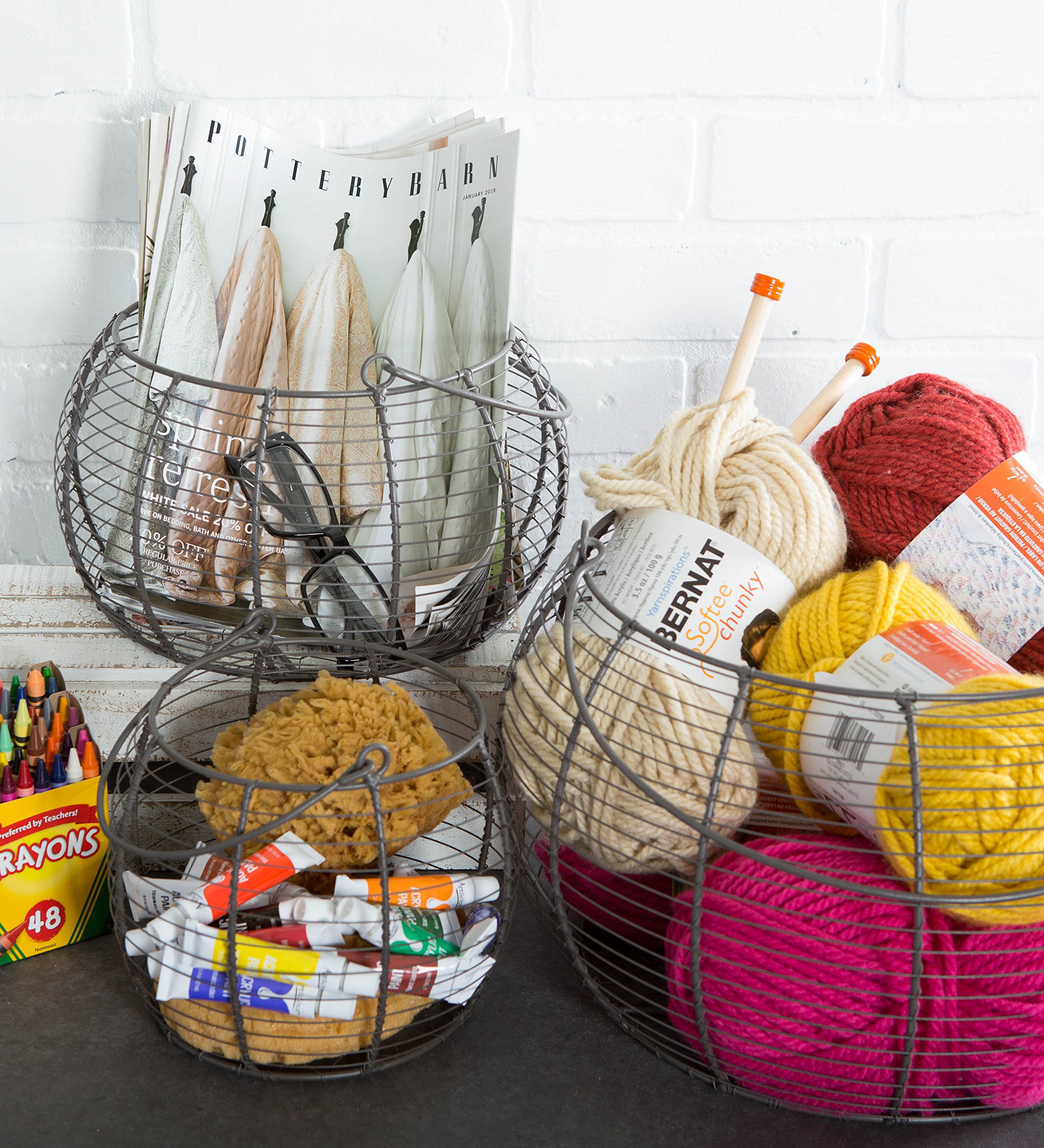 DII Vintage Wire Storage Baskets, Egg Basket Set, Rustic 3 Piece - Image 7